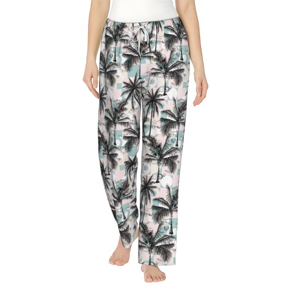 Uemuo Hawaii Palms Pattern Women's Wide Leg Palazzo Lounge Pants with Pockets Light Weight Loose Comfy Casual Pajama Pants-Small