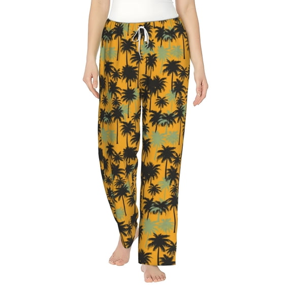 Uemuo Hawaii Palms Pattern Women's Wide Leg Palazzo Lounge Pants with Pockets Light Weight Loose Comfy Casual Pajama Pants-X-Large