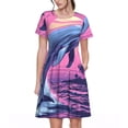 thumbnail image 1 of Uemuo Hawaiian Beach Dolphin Print Womens Summer Dress Casual Swing Short Sleeve Sundresses Beach A-line Shift Dress, 1 of 6