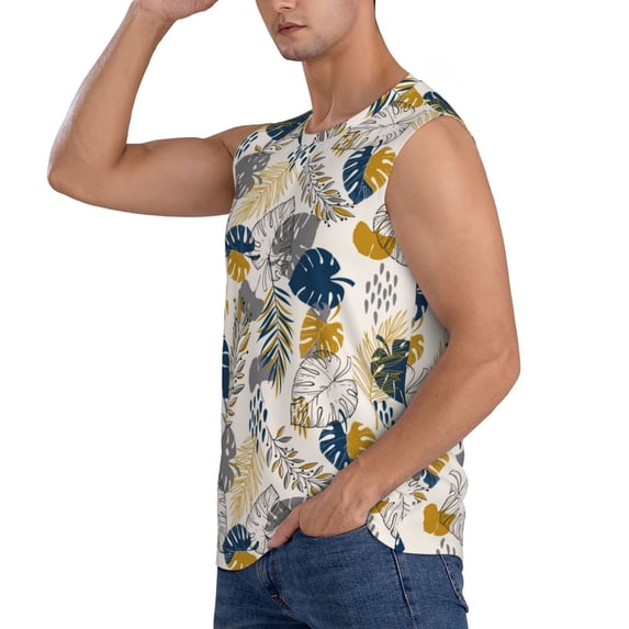 Uemuo Hawaiian Style Pattern Men's Sleeveless T-Shirt,Muscle Athletic Tank Top, Moisture-wicking Quick-dry Breathable Classic Tee Top for Gym Run Outdoor Sports-3X-Large