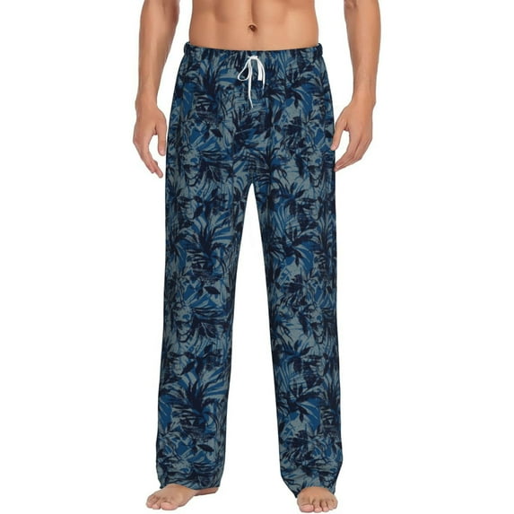 Uemuo Hawaiian Style Pattern Men's Wide Leg Palazzo Lounge Pants with Pockets Light Weight Loose Comfy Casual Pajama Pants-Large