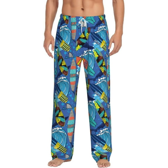 Uemuo Hawaiian Style Pattern Men's Wide Leg Palazzo Lounge Pants with Pockets Light Weight Loose Comfy Casual Pajama Pants-Medium