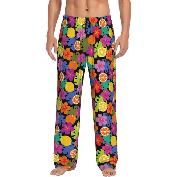 Uemuo Hawaiian Style Pattern Men's Wide Leg Palazzo Lounge Pants with Pockets Light Weight Loose Comfy Casual Pajama Pants-X-Large