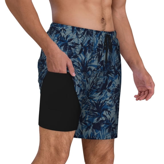 Uemuo Hawaiian Style Pattern Mens Swim Trunks Quick Dry Board Shorts with Mesh Lining, Stretch Beach Shorts Quick Dry No-Chafing Board Shorts-Large