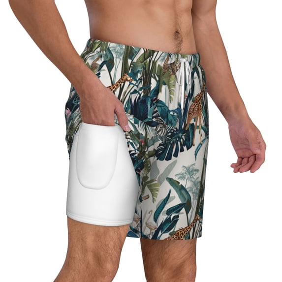 Uemuo Hawaiian Style Pattern Mens Swim Trunks Quick Dry Board Shorts with Mesh Lining, Stretch Beach Shorts Quick Dry No-Chafing Board Shorts-Small