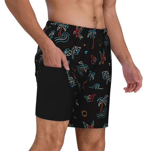 Uemuo Hawaiian Style Pattern Mens Swim Trunks Quick Dry Board Shorts with Mesh Lining, Stretch Beach Shorts Quick Dry No-Chafing Board Shorts-