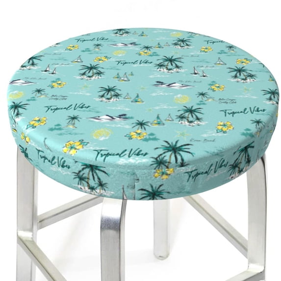 Uemuo Hawaiian Style Pattern Round Bar Stool Seat Covers Washable Stool Cushion Slipcover Elastic Bar Chair Covers-13 inch