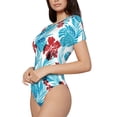 thumbnail image 1 of Uemuo Hawaiian Style Pattern Women's One Piece Short Sleeve Swimsuit Rash Guard Surfing Modest Quick-drying Swimsuit Beach Essentials-Large, 1 of 9