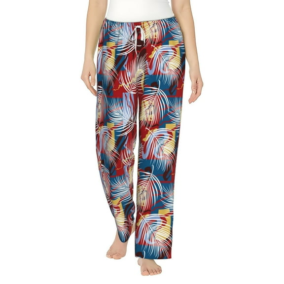 Uemuo Hawaiian Style Pattern Women's Wide Leg Palazzo Lounge Pants with Pockets Light Weight Loose Comfy Casual Pajama Pants-Medium
