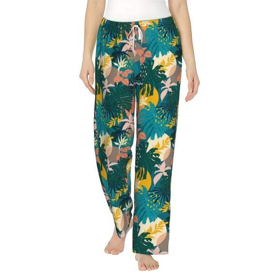 Uemuo Hawaiian Style Pattern Women's Wide Leg Palazzo Lounge Pants with Pockets Light Weight Loose Comfy Casual Pajama Pants-Medium