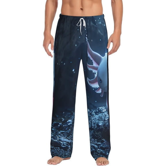 Uemuo Heart Axolotl Pattern Men's Wide Leg Palazzo Lounge Pants with Pockets Light Weight Loose Comfy Casual Pajama Pants-Small