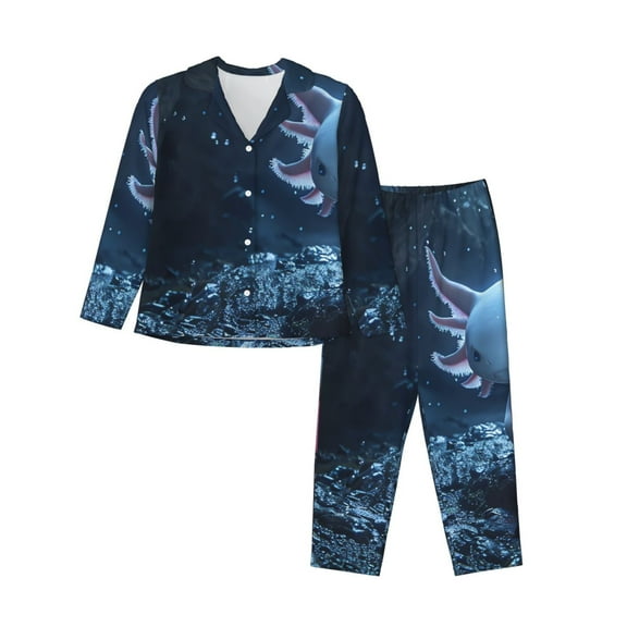 Uemuo Heart Axolotl Pattern Womens Pajama Sets,PJ Set for Women,Pajamas for Women Logo,Long Sleeve Pajama Set for Women,Soft Long Sleeve Top With Pants-Small