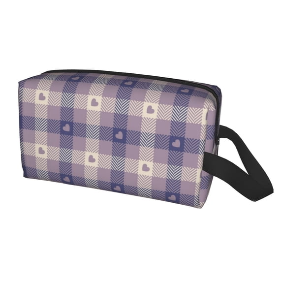 Uemuo Heart Check Plaid Pattern Portable Toiletry Bags with Handle, Waterproof travel Make up Bags for Women, Large Capacity Travel Cosmetic Bags
