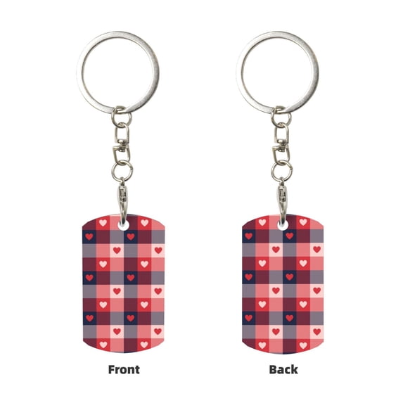 Uemuo Heart Plaid Pattern Rectangular Metal Keychain - Durable, Stylish, and Personalized Key Ring for Men and Women,Engraved Keychain,Gift Slim Sturdy Keychain