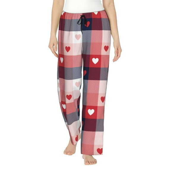 Uemuo Heart Plaid Pattern Women's Wide Leg Palazzo Lounge Pants with Pockets Light Weight Loose Comfy Casual Pajama Pants-XX-Large
