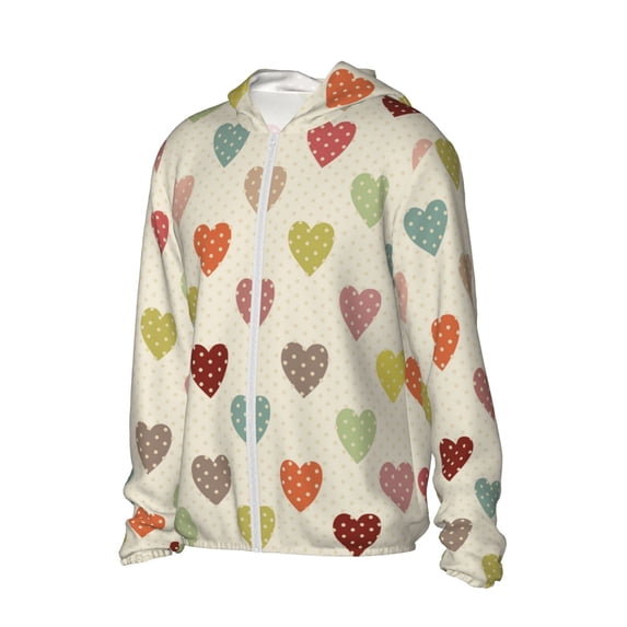 Uemuo Heart Polka Dot Pattern Women's Full Zip UPF 50+ Sun Protection Hoodie Jacket Long Sleeve Sun Shirt Hiking Outdoor Performance with Pockets-XX-Large