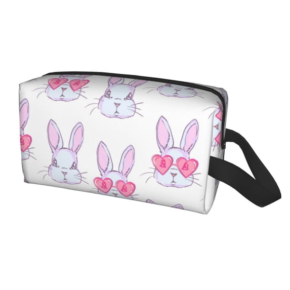Uemuo Heart Rabbit Pattern Portable Toiletry Bags with Handle, Waterproof travel Make up Bags for Women, Large Capacity Travel Cosmetic Bags