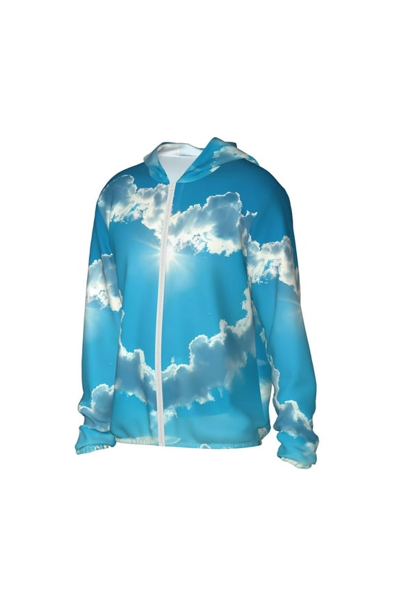 Heart Shaped Cloud Pattern Women's Full Zip UPF 50+ Sun Protection Hoodie Jacket Long Sleeve Sun Shirt Hiking Outdoor Performance with Pockets-Large
