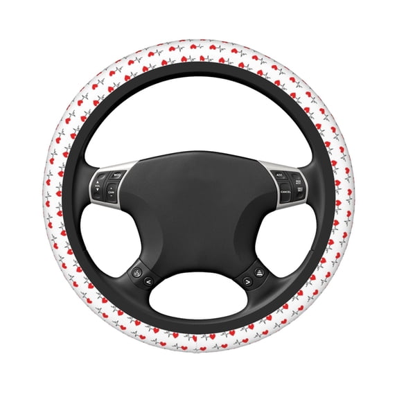 Uemuo Heartbeat Symbol Printed Car Elastic Steering Wheel Cover - Universal Car Accessory for Diverse Cars Anti-Slip, and Comfortable- 15"