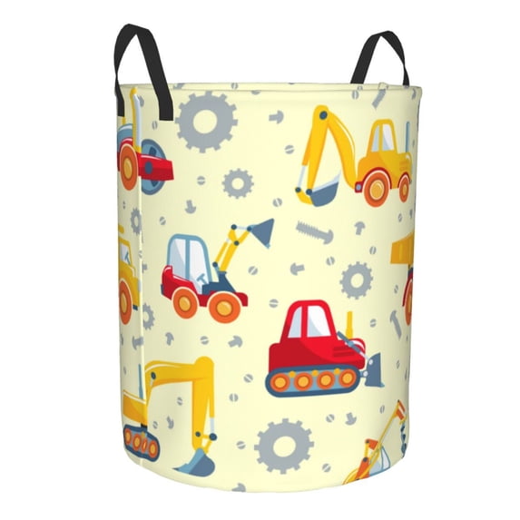Uemuo Heavy Equipment Pattern Circular Laundry Hamper Basket with handles,Collapsible laundry basket,Large capacity laundry hamper,Laundry Organizer-Small