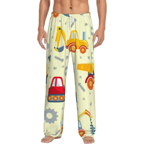 Uemuo Heavy Equipment Pattern Men's Wide Leg Palazzo Lounge Pants with Pockets Light Weight Loose Comfy Casual Pajama Pants-Small