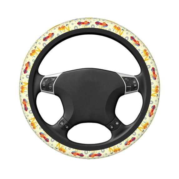 Uemuo Heavy Equipment Printed Car Elastic Steering Wheel Cover - Universal Car Accessory for Diverse Cars Anti-Slip, and Comfortable- 15"