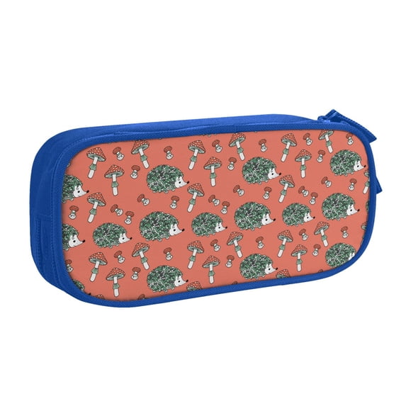 Uemuo Hedgehog Mushroom Printed Pencil Pen Case, Portable Pencil Pouch with Zipper, Compact Stationery Bag Makeup Bag, Pencil Bag for Home Office