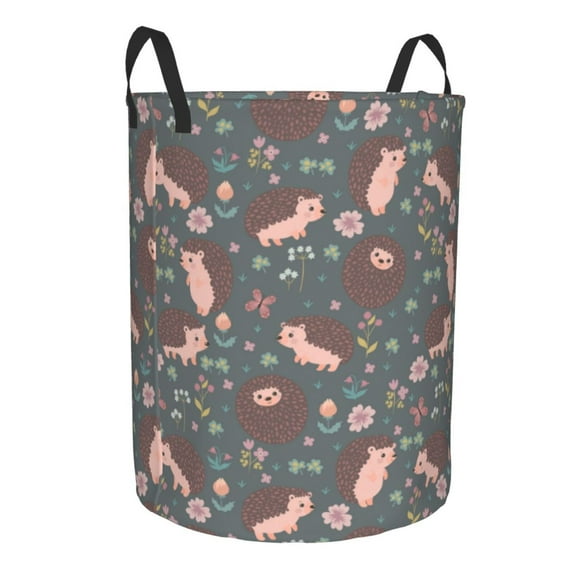 Uemuo Hedgehogs and Flowers1 Pattern Circular Laundry Hamper Basket with handles,Collapsible laundry basket,Large capacity laundry hamper,Laundry Organizer-