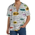 thumbnail image 1 of Uemuo Hello Pattern Cotton Linen Short Sleeve Shirts,Casual Lightweight Button Down Shirts,Vacation Beach Summer Tops-Small, 1 of 7