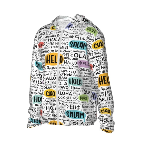 Uemuo Hello Pattern Women's Full Zip UPF 50+ Sun Protection Hoodie Jacket Long Sleeve Sun Shirt Hiking Outdoor Performance with Pockets-Large