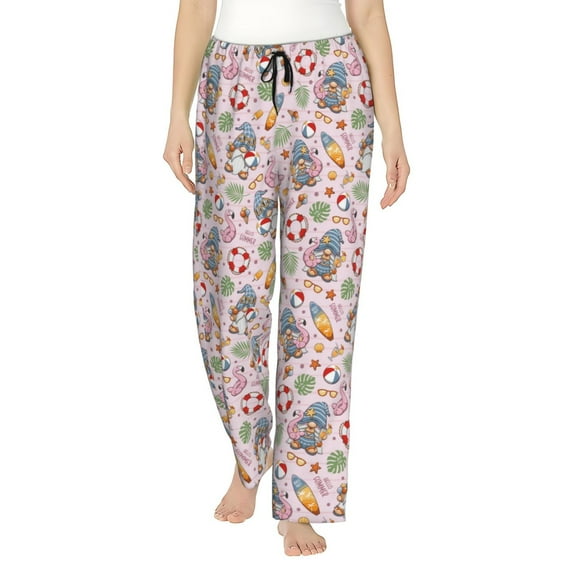 Uemuo Hello Summer With Gnome Pattern Women's Wide Leg Palazzo Lounge Pants with Pockets Light Weight Loose Comfy Casual Pajama Pants-Small