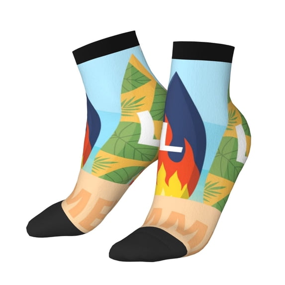 Uemuo Hello Summer3 Printed Crew Socks, Moisture-Wicking Socks, Athletic Socks for Men Breathable Cushion Socks Casual Sport Socks for Running Traveling
