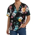 thumbnail image 1 of Uemuo Hibiscus Rose Pattern Cotton Linen Short Sleeve Shirts,Casual Lightweight Button Down Shirts,Vacation Beach Summer Tops-, 1 of 7