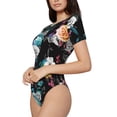 thumbnail image 1 of Uemuo Hibiscus Rose Pattern Women's One Piece Short Sleeve Swimsuit Rash Guard Surfing Modest Quick-drying Swimsuit Beach Essentials-X-Large, 1 of 9