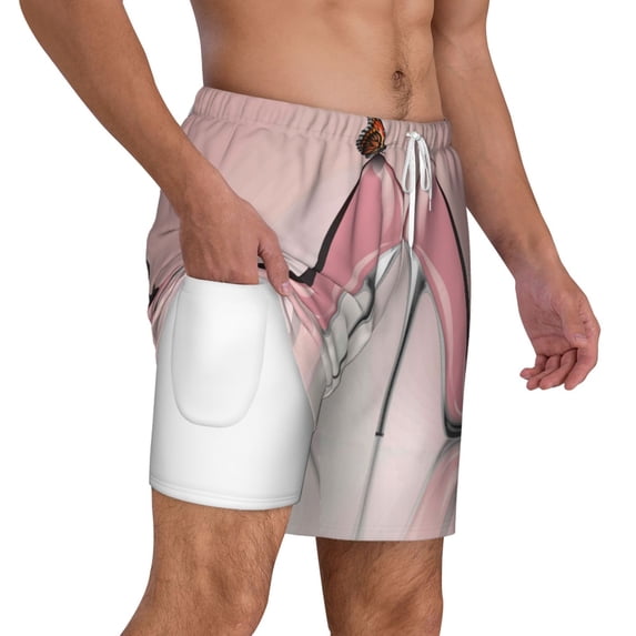 Uemuo High Heel Shoes Butterfly Pattern Mens Swim Trunks Quick Dry Board Shorts with Mesh Lining, Stretch Beach Shorts Quick Dry No-Chafing Board Shorts-XX-Large