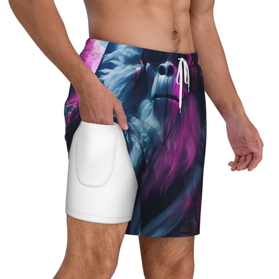 Uemuo Hip-Hop Glasses Gorilla Pattern Mens Swim Trunks Quick Dry Board Shorts with Mesh Lining, Stretch Beach Shorts Quick Dry No-Chafing Board Shorts-X-Large