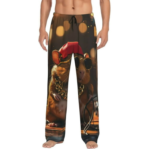 Uemuo Hip-Hop Guinea Pig. Pattern Men's Wide Leg Palazzo Lounge Pants with Pockets Light Weight Loose Comfy Casual Pajama Pants-Large