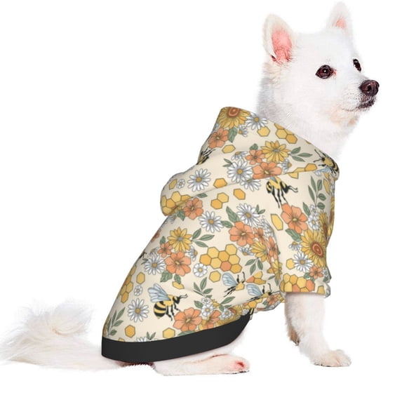 Uemuo Hippie Bee Honeycomb for Winter Dog Hoodie Sweatshirts with Pockets Warm Dog Clothes for Small Dogs Chihuahua-X-Small