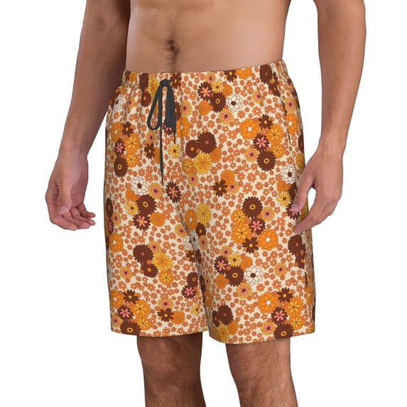 Uemuo Hippie Ditsy Floral Pattern Men's Swim Trunks Hawaiian Beach Bathing Suit Swimsuits Beach Quick-Dry Shorts with Pockets-Medium