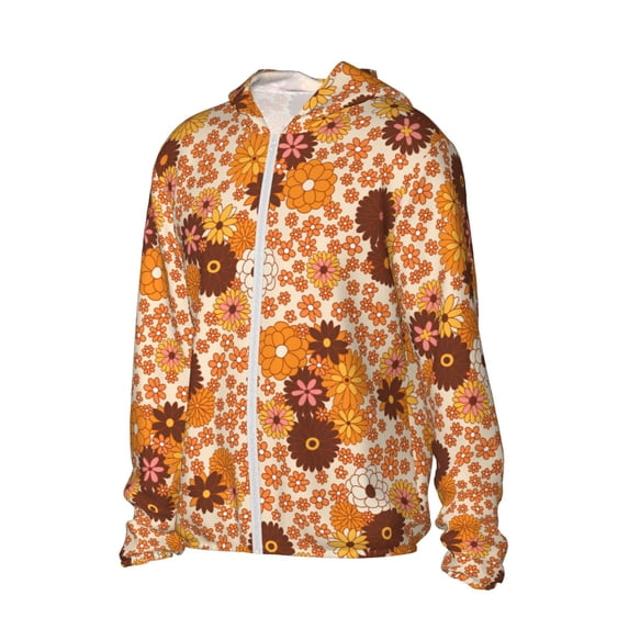 Uemuo Hippie Ditsy Floral Pattern Women's Full Zip UPF 50+ Sun Protection Hoodie Jacket Long Sleeve Sun Shirt Hiking Outdoor Performance with Pockets-3X-Large