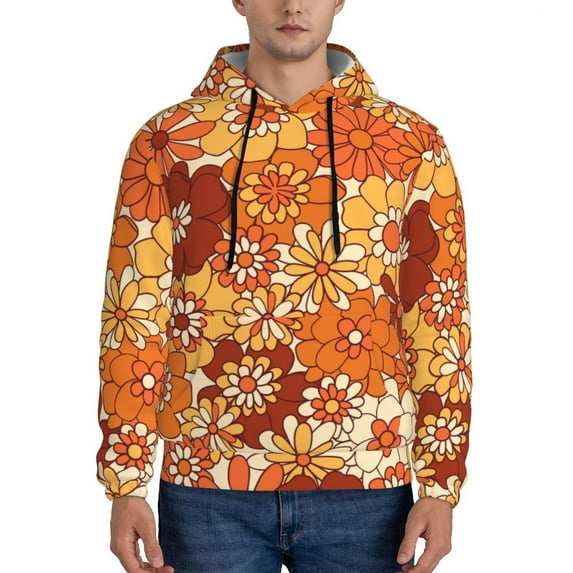 Uemuo Hippie Flower Pattern Men's Hoodie - Casual Pullover Hoodie with Kangaroo Pocket, Stylish Hooded Sweatshirt for Everyday Wear-Small