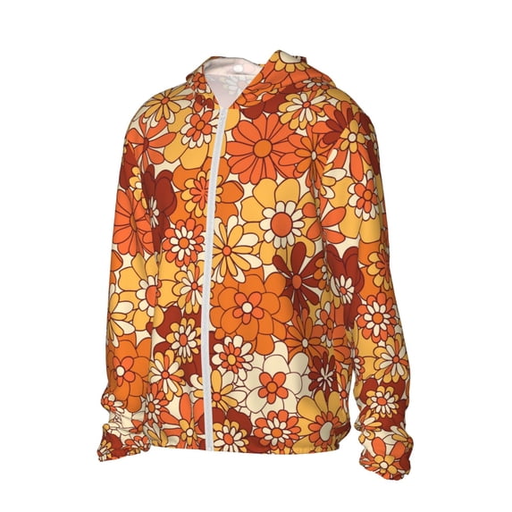 Uemuo Hippie Flower Pattern Women's Full Zip UPF 50+ Sun Protection Hoodie Jacket Long Sleeve Sun Shirt Hiking Outdoor Performance with Pockets-XX-Large
