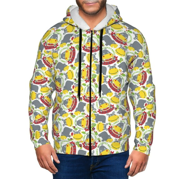 Uemuo Hippopotamus for Men's Fashion Full-zip Hoodies & Sweatshirts with Kangaroo Pocket, Zip-up Hooded Sweatshirt, Moisture Wicking & Breathable-Small