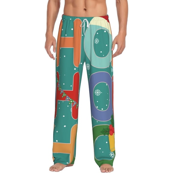 Uemuo Ho Ho Ho Pattern Men's Wide Leg Palazzo Lounge Pants with Pockets Light Weight Loose Comfy Casual Pajama Pants-Medium