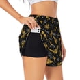 thumbnail image 1 of Uemuo Hohey Bee Golden Embroidery Pattern Women's Athletic Shorts High Waisted Running Shorts with Liner Pockets Gym Elastic Workout Shorts-X-Large, 1 of 9
