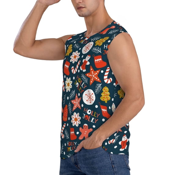 Uemuo Holiday Christmas Cookies Pattern Men's Sleeveless T-Shirt,Muscle Athletic Tank Top, Moisture-wicking Quick-dry Breathable Classic Tee Top for Gym Run Outdoor Sports-Medium