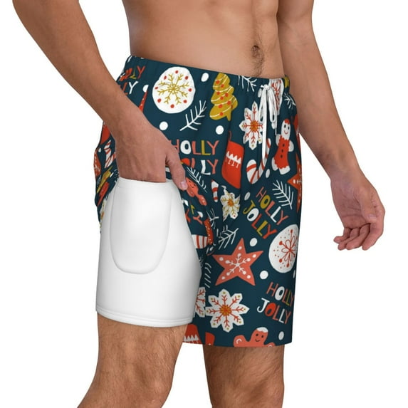Uemuo Holiday Christmas Cookies Pattern Mens Swim Trunks Quick Dry Board Shorts with Mesh Lining, Stretch Beach Shorts Quick Dry No-Chafing Board Shorts-XX-Large