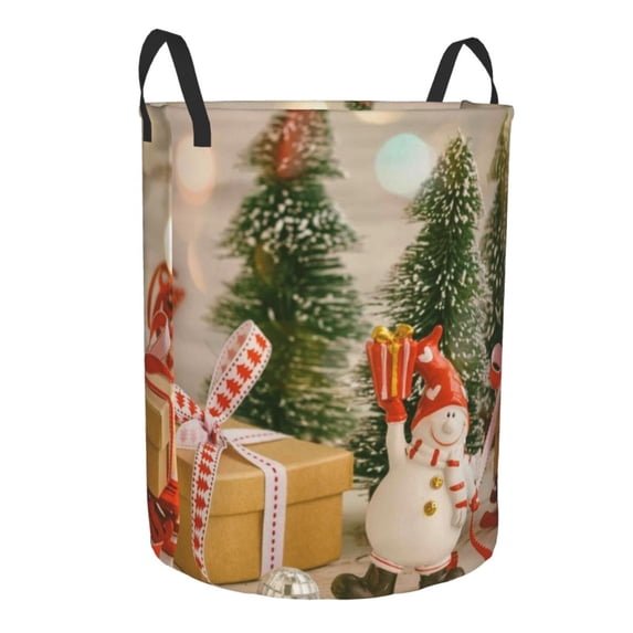 Uemuo Holiday Christmas Stars Pattern Circular Laundry Hamper Basket with handles,Collapsible laundry basket,Large capacity laundry hamper,Laundry Organizer-Small