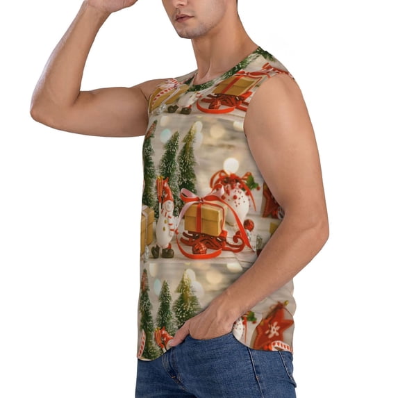 Uemuo Holiday Christmas Stars Pattern Men's Sleeveless T-Shirt,Muscle Athletic Tank Top, Moisture-wicking Quick-dry Breathable Classic Tee Top for Gym Run Outdoor Sports-3X-Large