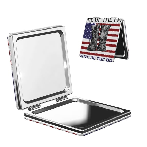 Uemuo Home Of The Free Because Of The Brave Print Compact Portable Pocket Makeup Mirror - Leather Cover, Elegant Travel Cosmetic Mirror for Purse, Pocket, and Handbag-Square